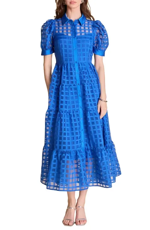 Grid Pattern Tiered Midi Shirtdress by English Factory