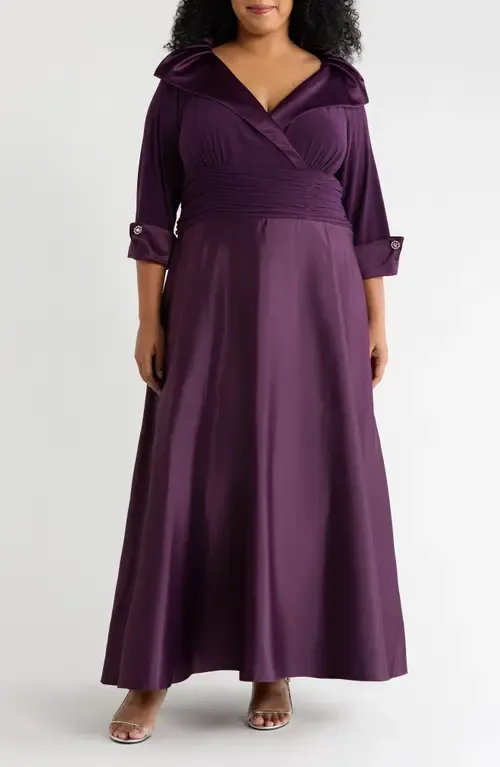 Rhinestone Button Cuff Sleeve Mixed Media Gown by Jessica Howard