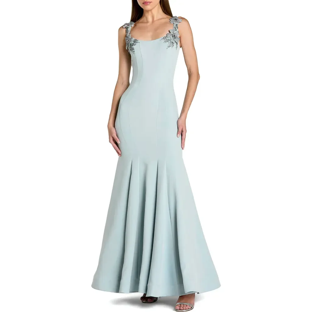 Beaded Crepe Sleeveless Scoop Neck Mermaid Gown by Mac Duggal