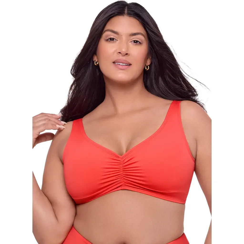 Supportive and Sculpting Banded Cinch Front Bikini Swimsuit Top