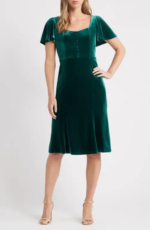Flared Sleeve Velvet Dress by Anne Klein