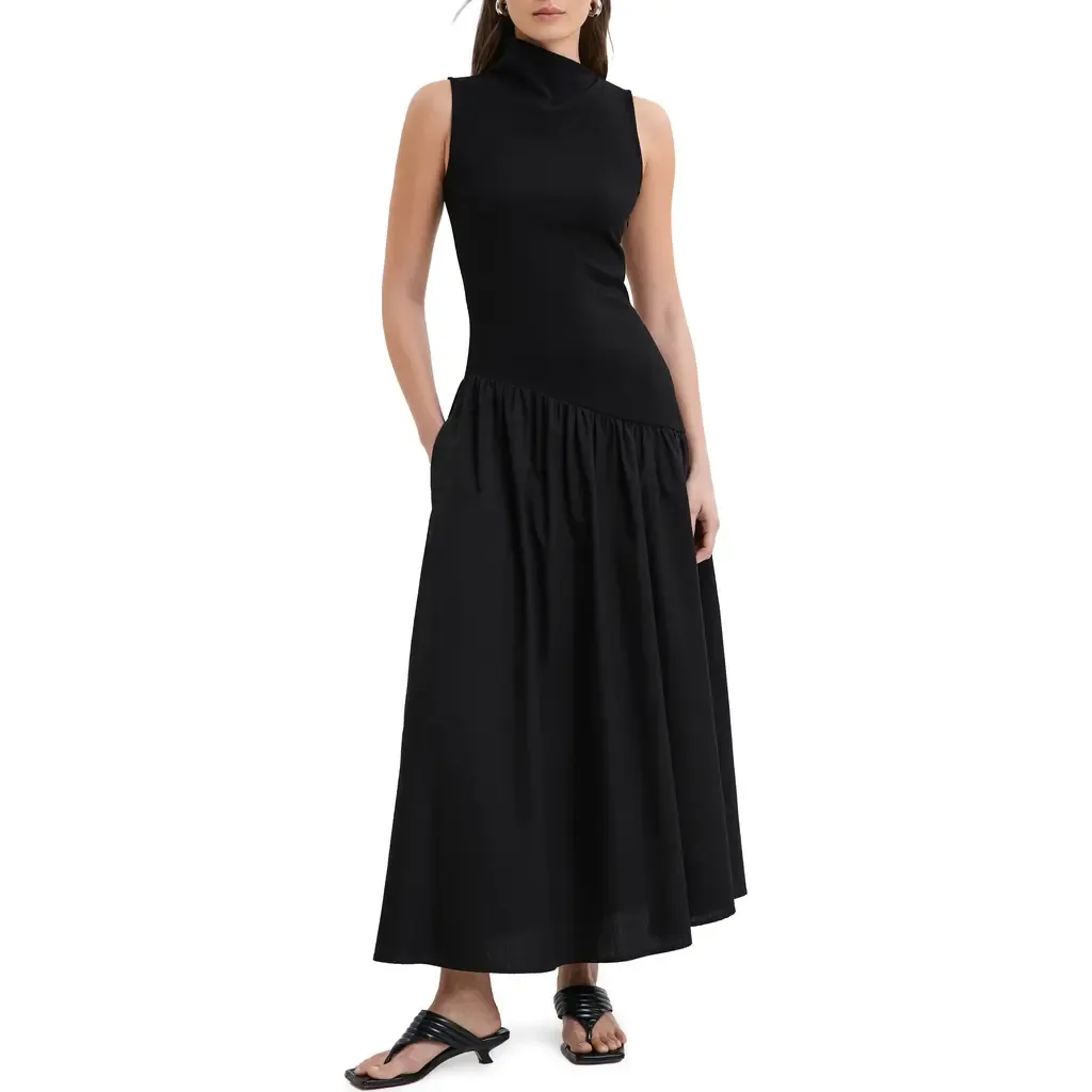 Hutton Sleeveless Mixed Media Maxi Dress
