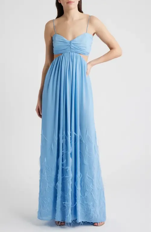 Eli Cutout Feather Trim Gown by Delfi Collective