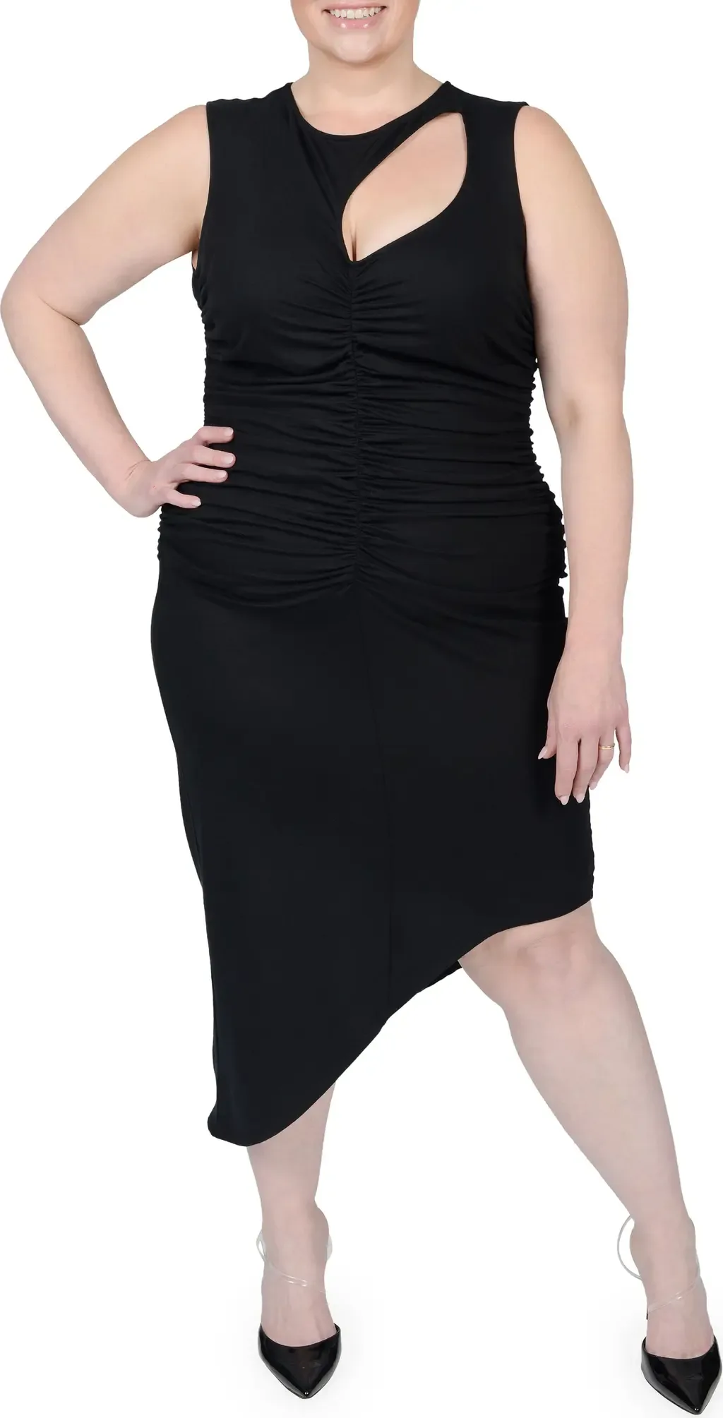 Sarah Cutout Asymmetric Shirred Dress