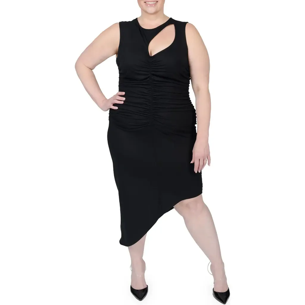 Sarah Cutout Asymmetric Shirred Dress by MAYES NYC