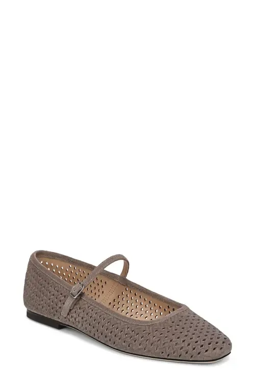 Ellie Perforated Mary Jane Ballet Flat in Bark Suede