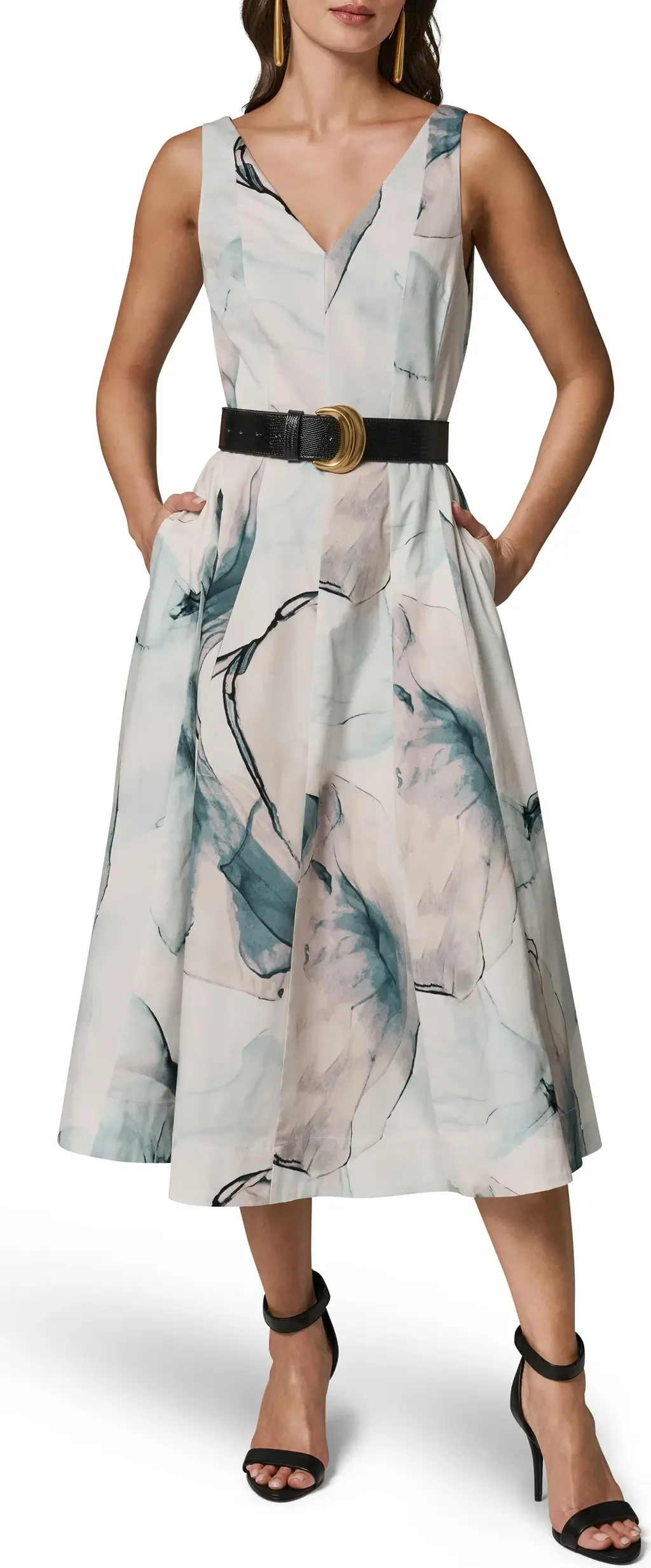 Belted A-Line Midi Dress