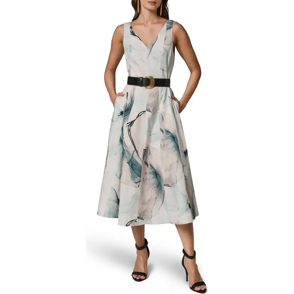 Belted A-Line Midi Dress by Donna Karan New York
