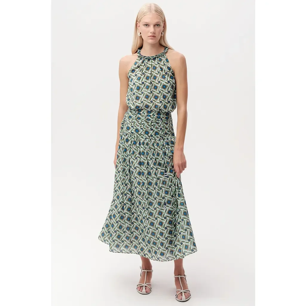 Eldon Smocked Waist Zippered Midi Skirt by Exquise