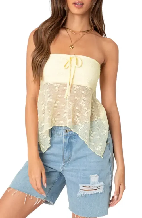 Embroidered Sheer Strapless Top by EDIKTED