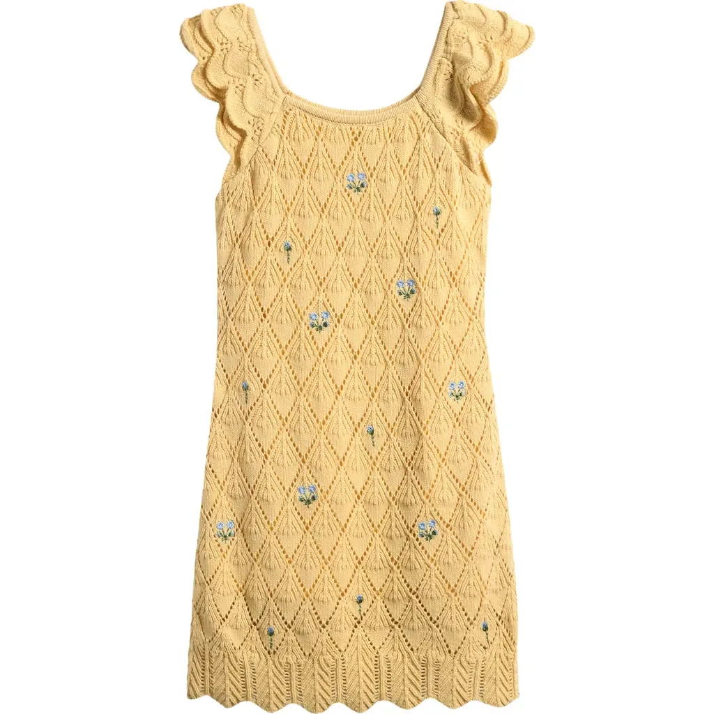 Floral Embroidered Cotton Blend Pointelle Dress by Freshman