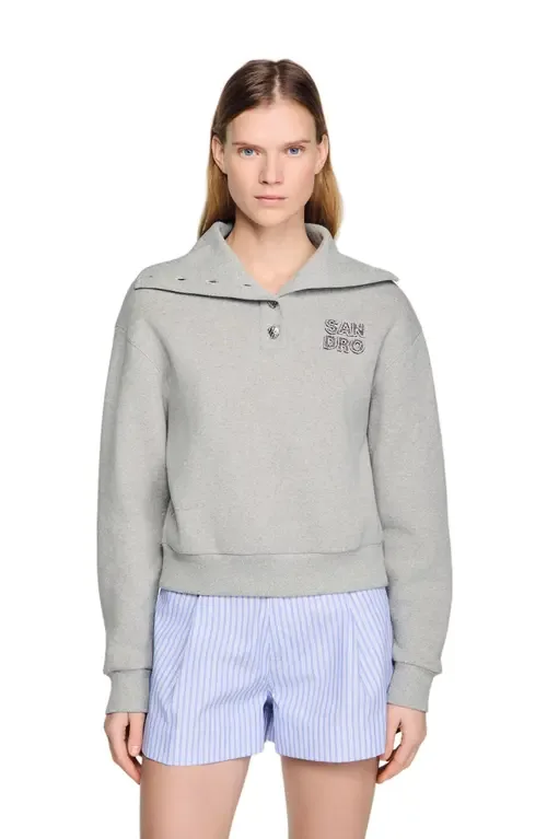 Embroidered Split Neck Sweatshirt by SANDRO