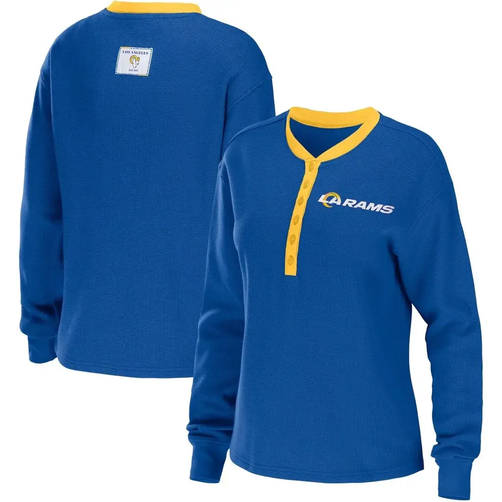 WEAR by Erin Andrews Royal Los Angeles Rams Waffle Henley Long Sleeve T-Shirt by WEAR by Erin Andrews