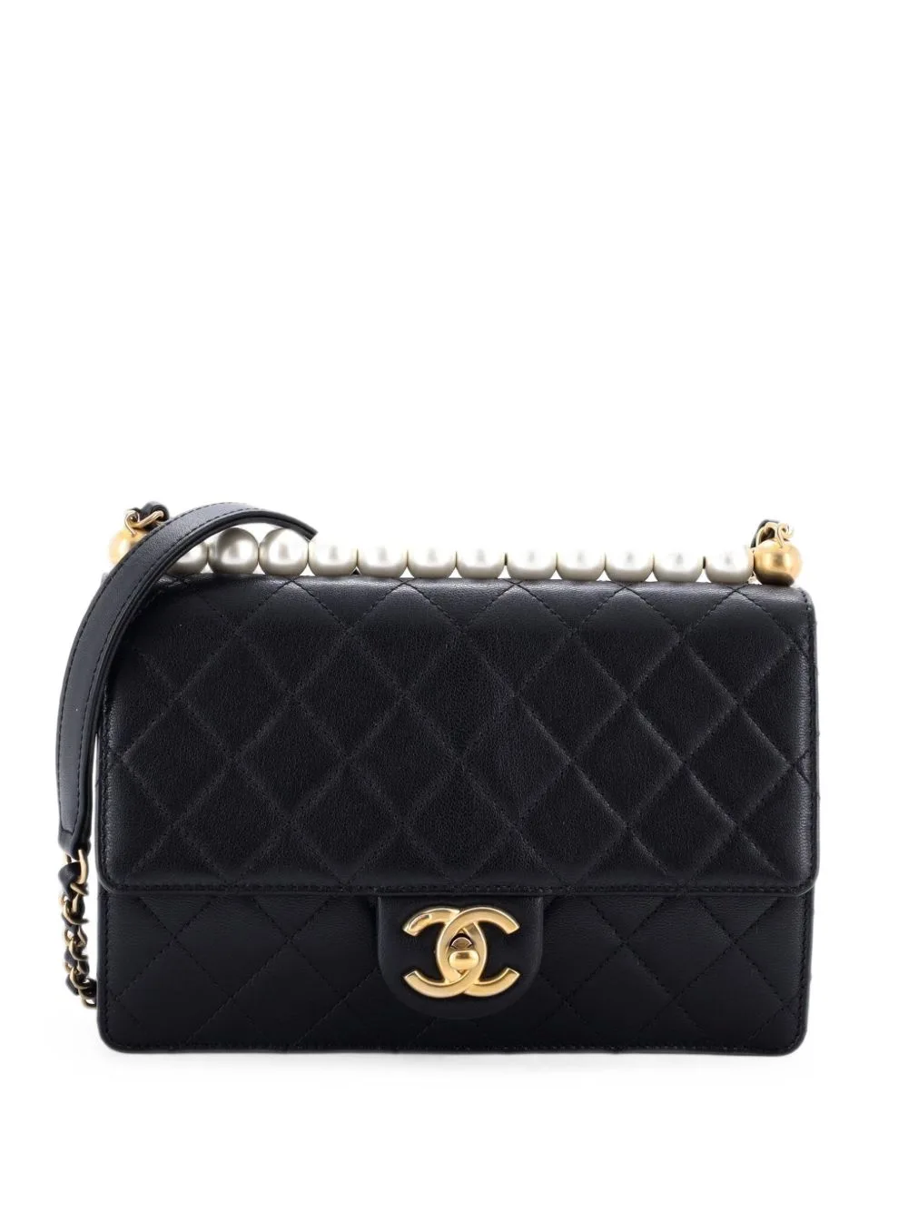 Chic Pearls Flap Bag Quilted Lambskin Small Shoulder Bag by CHANEL Pre-Owned