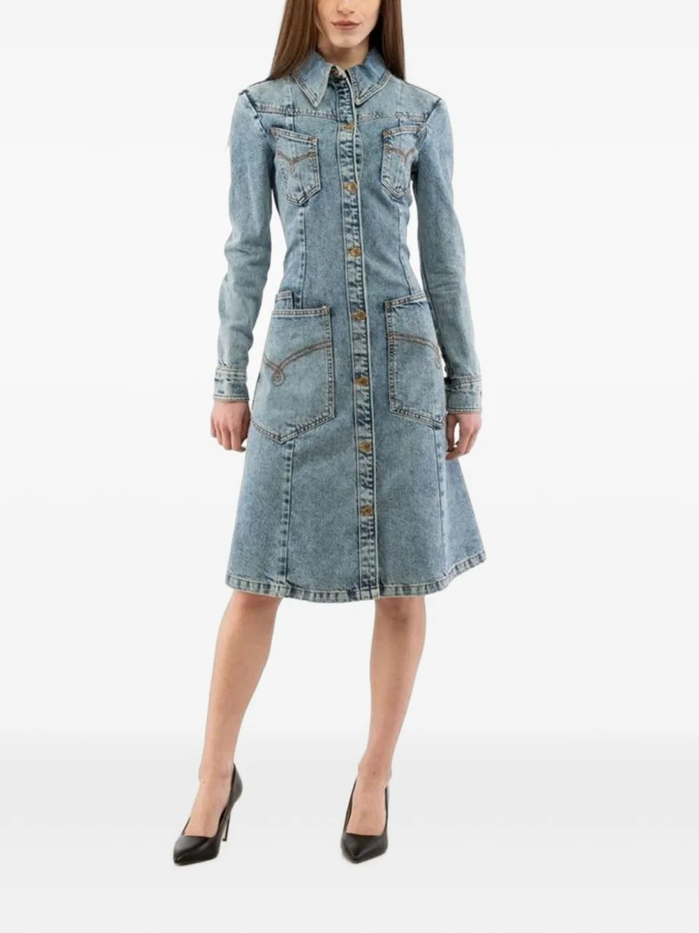 Button-Up Long-Sleeve Dress by Moschino