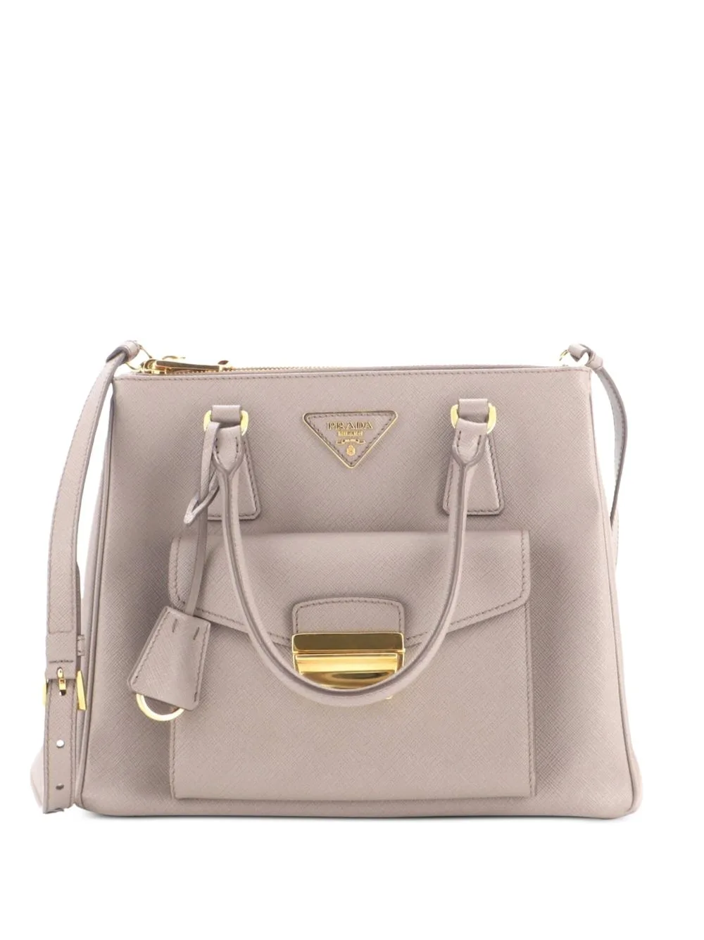 Front Pocket Double Zip Lux Saffiano Leather Small Tote Bag by Prada Pre-Owned