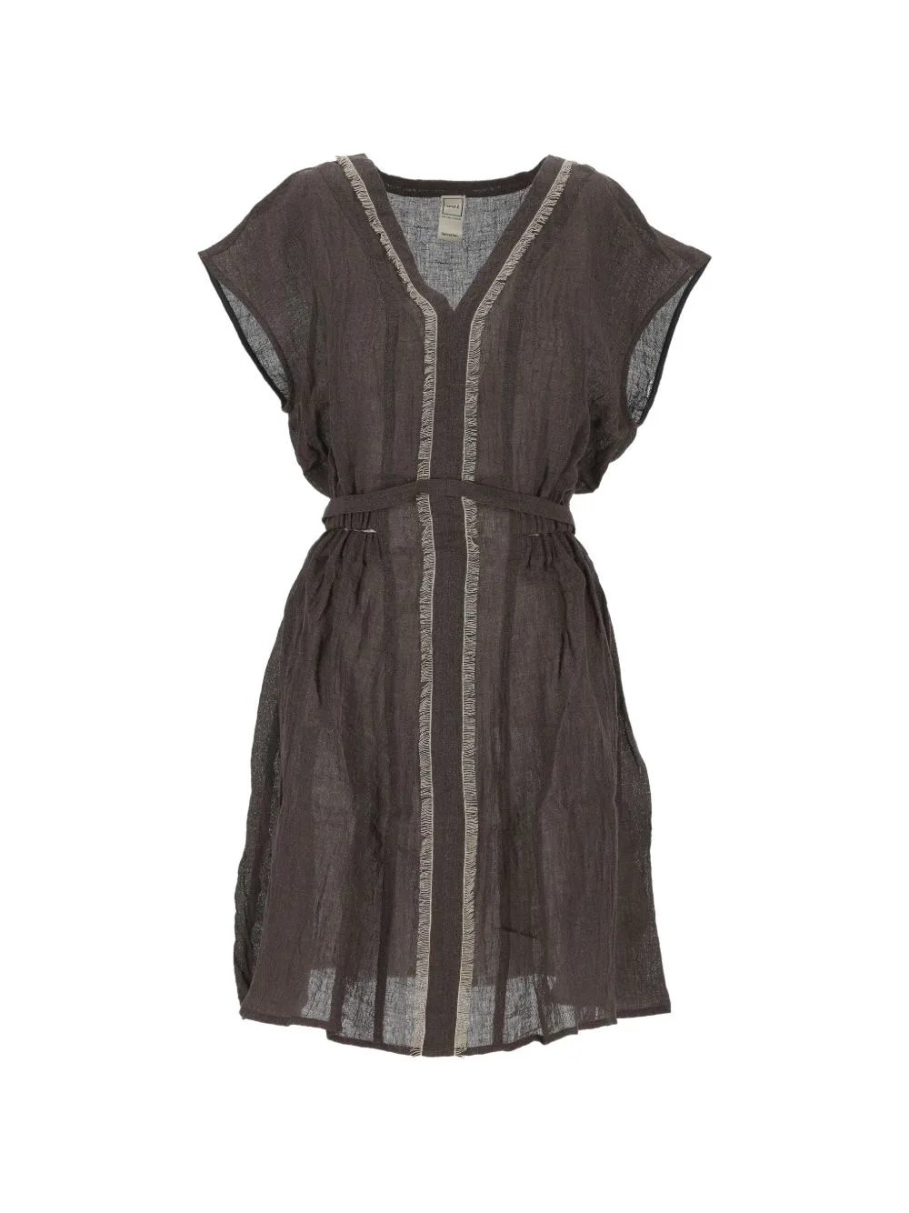 Frayed-Trim Belted Mini Dress by 120% Lino