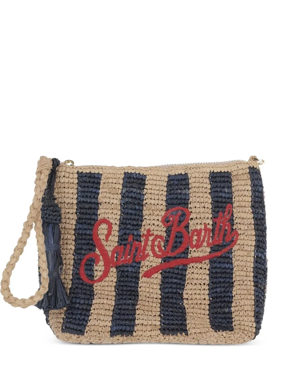 Striped Logo-Embroidered Clutch Bag