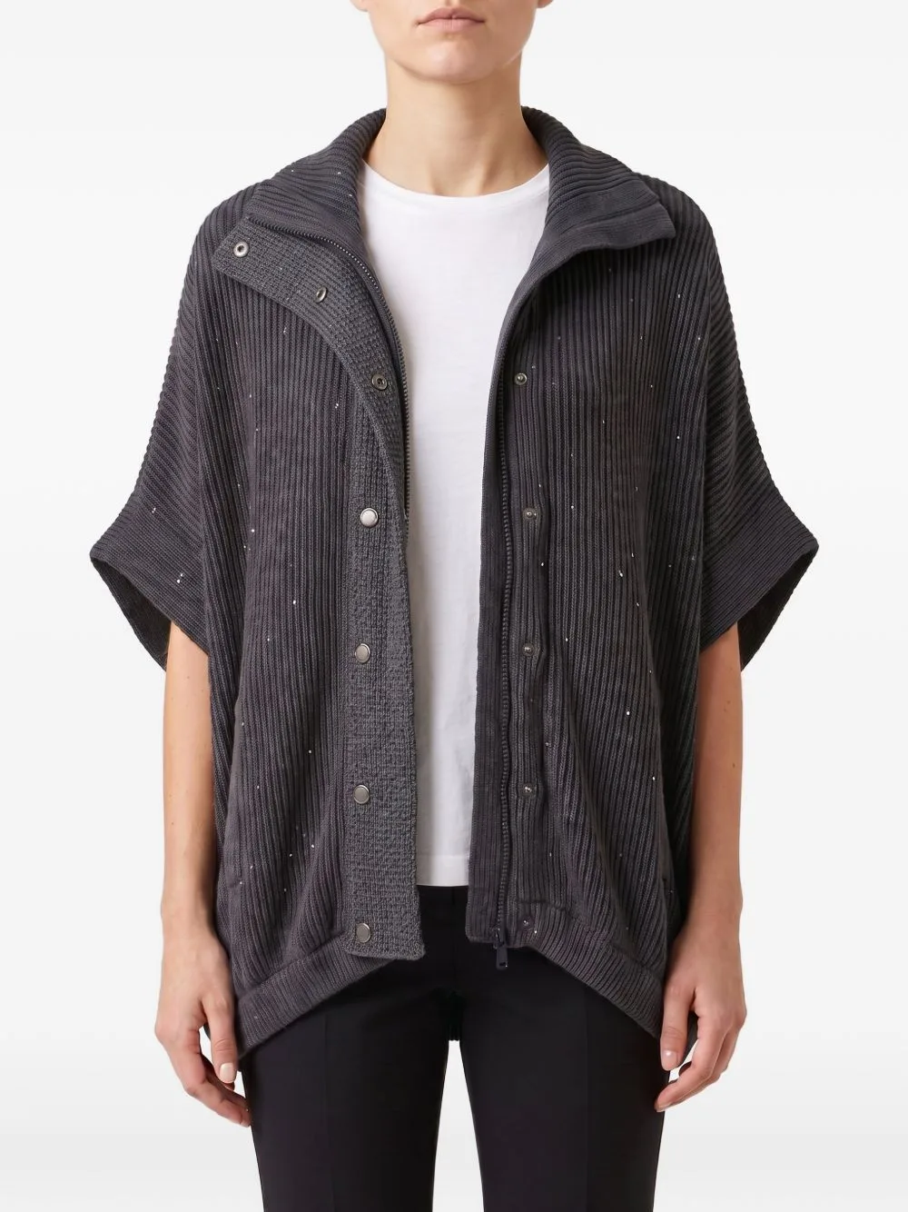 Sequin-Embellished Ribbed-Knit Jacket by Brunello Cucinelli