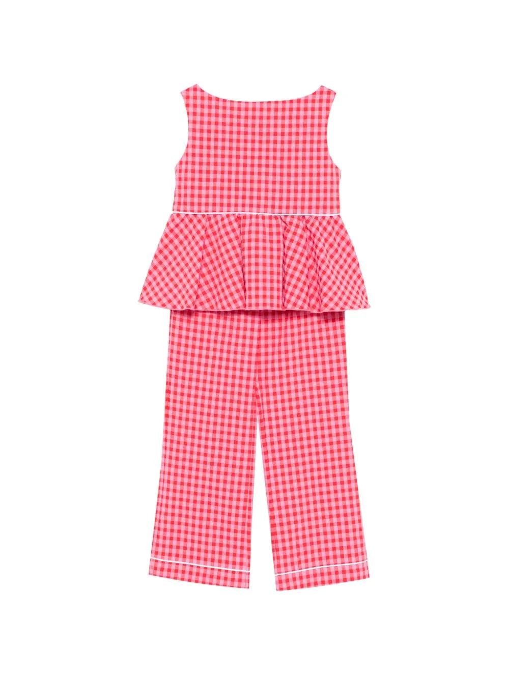 Gingham-Pattern Peplum-Hem Trousers Set by La Stupenderia