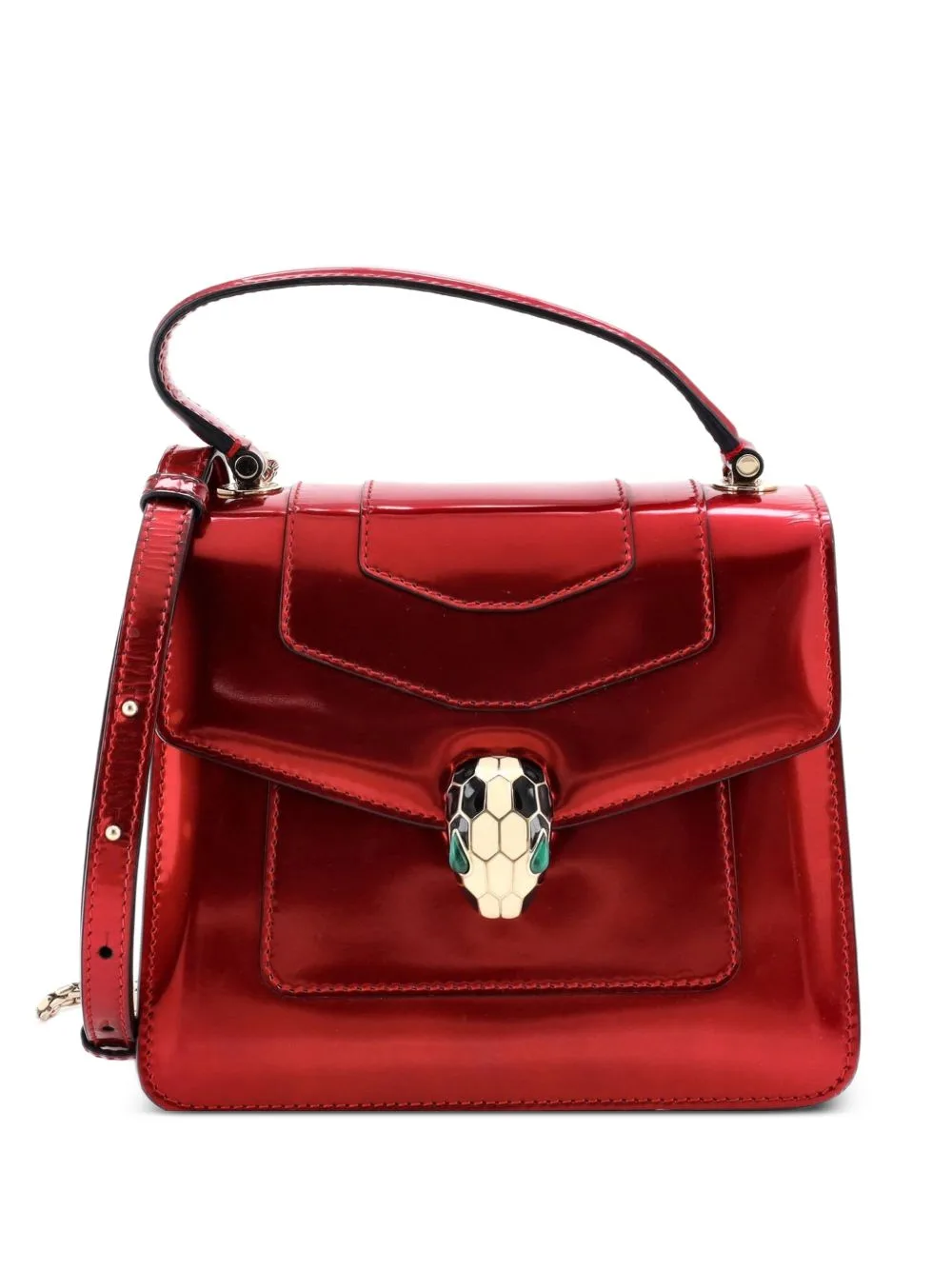 Serpenti Top Handle Bag Patent Small Satchel by Bvlgari Pre-Owned