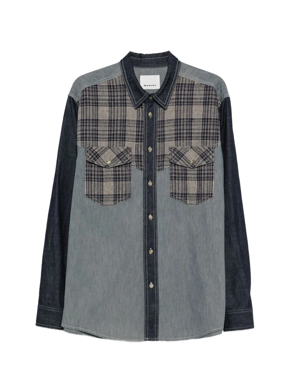 Check-Panelled Denim Shirt