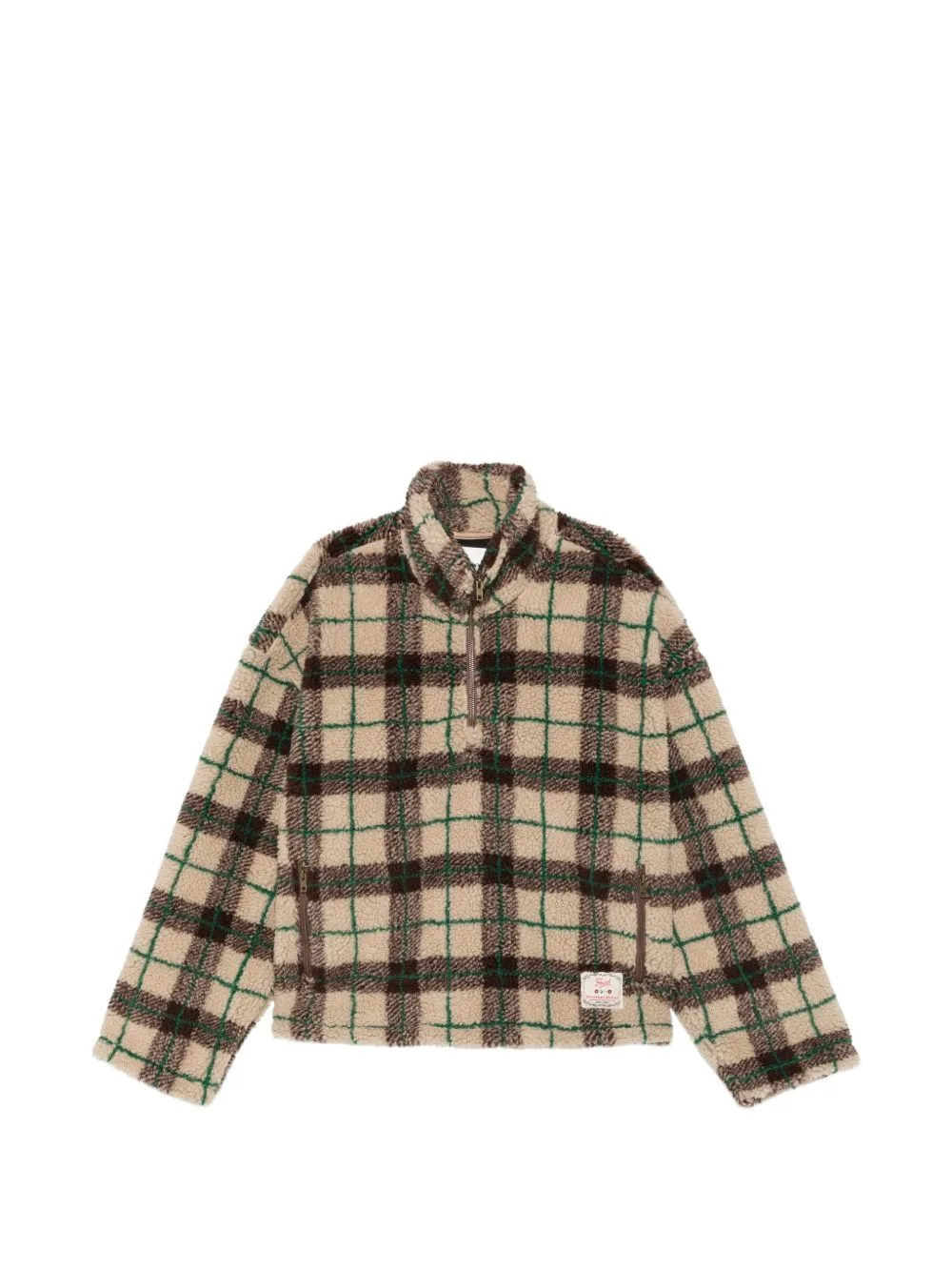Plaid-Pattern Half-Zip Fleece Sweatshirt by FOUND