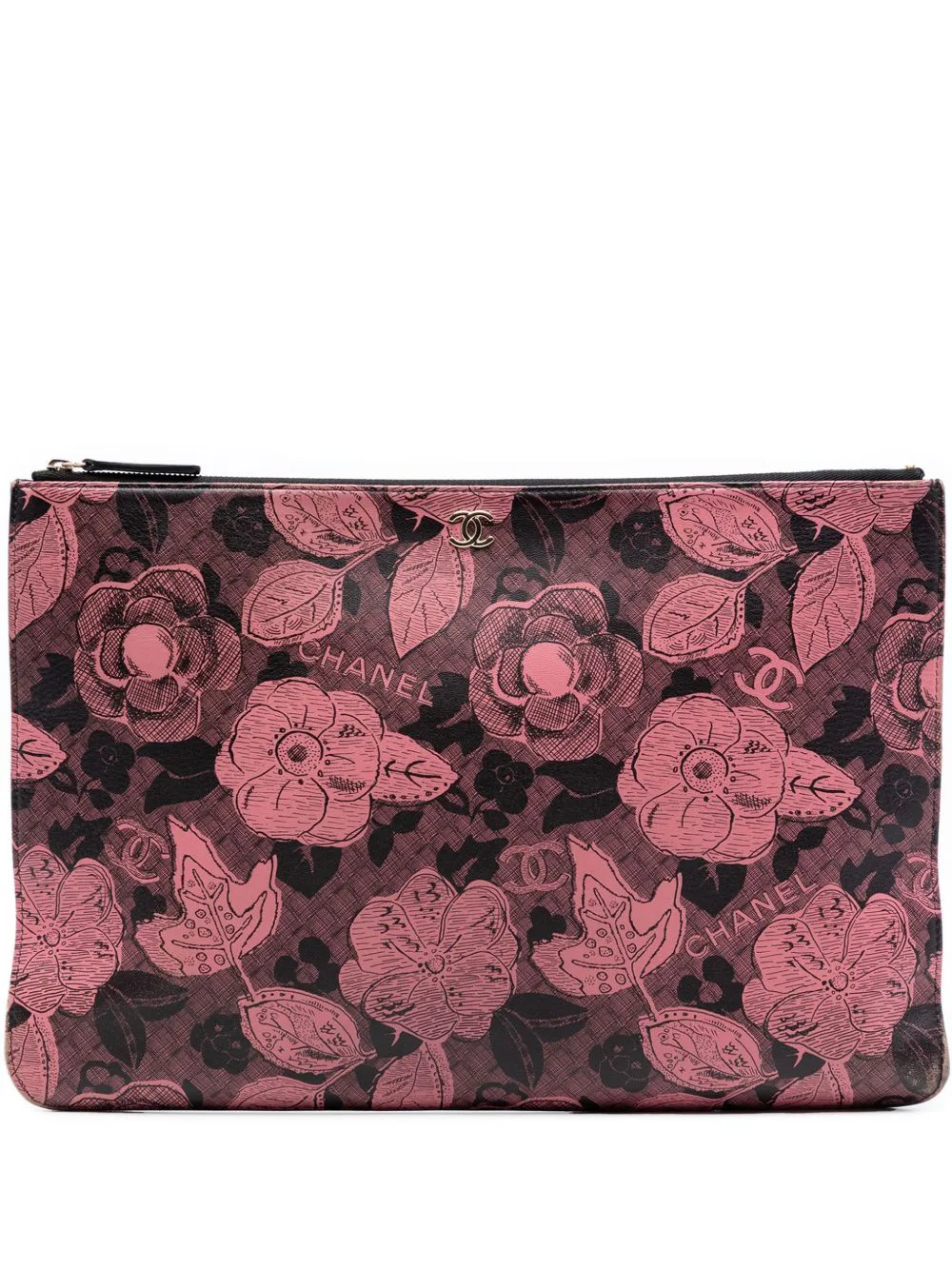 2018-2019 Large CC Quilted Calfskin Camellia Printed O Case Clutch Bag by CHANEL Pre-Owned