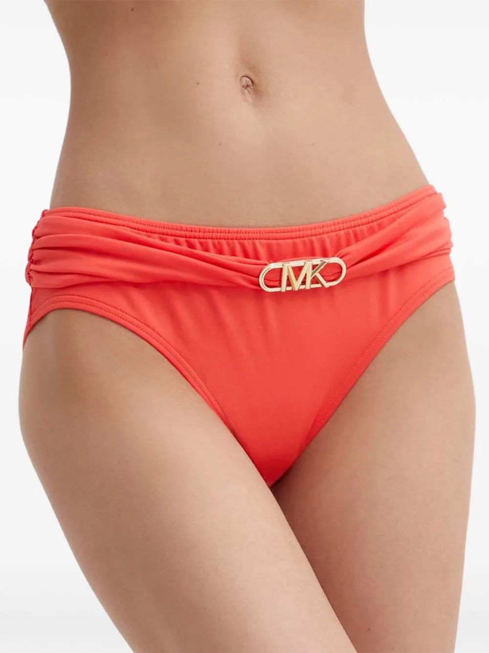 Logo-Plaque Gathered Bikini Bottoms by Michael Michael Kors
