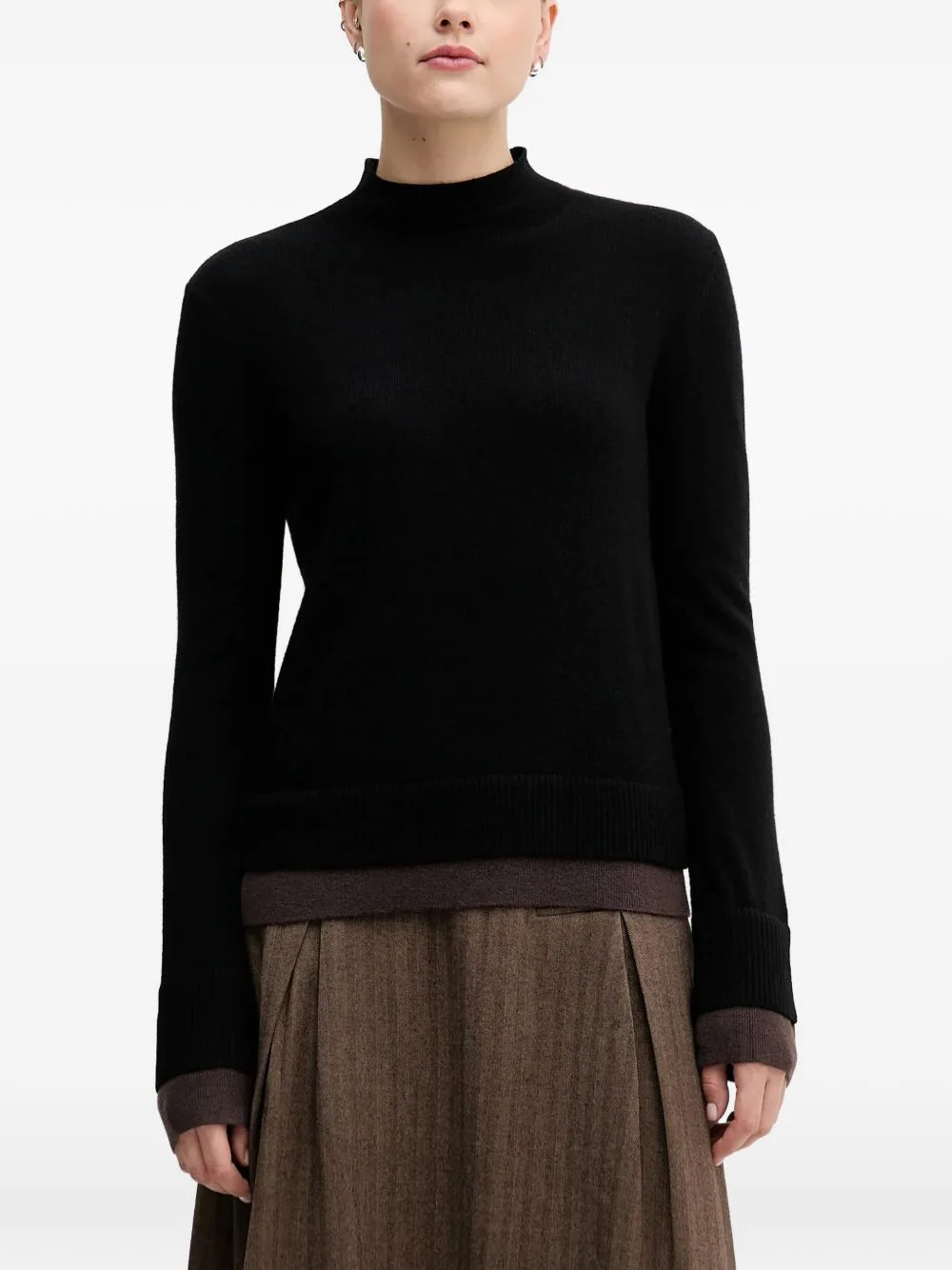 High-Neck Ribbed-Trim Sweater by Sisley