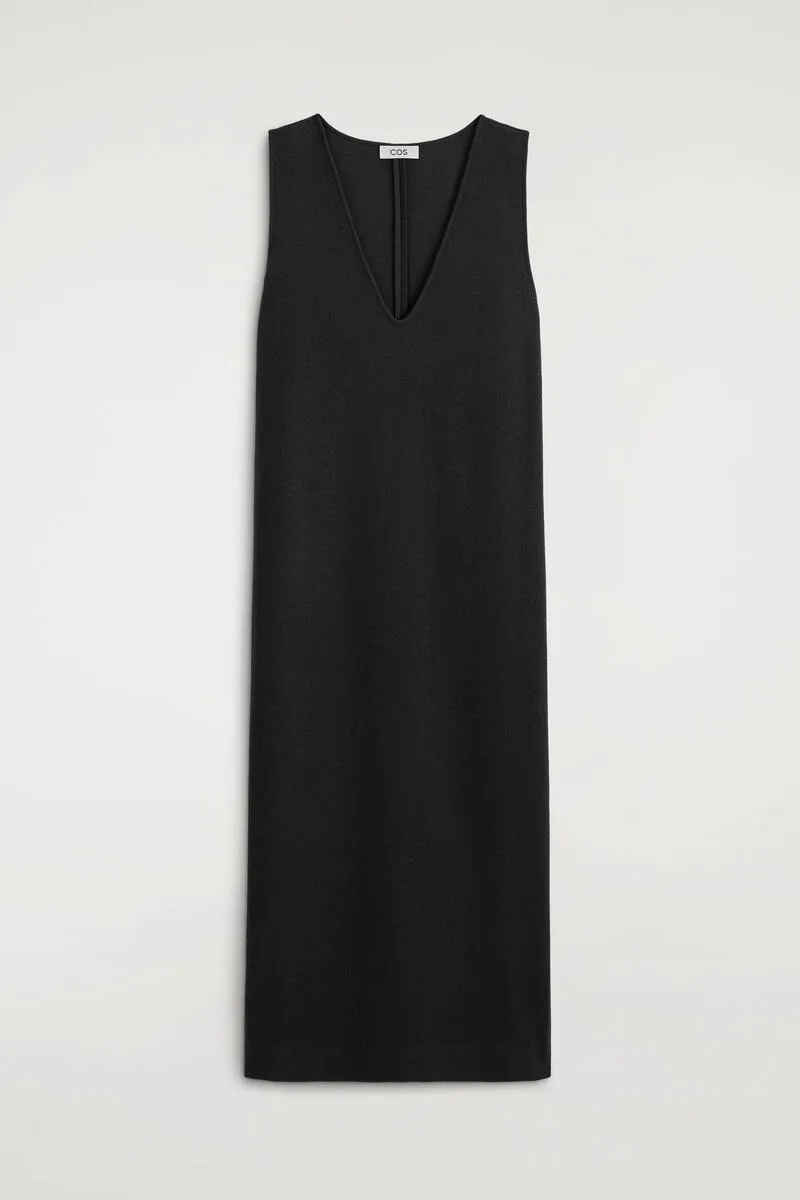 Boiled Wool-Blend V-Neck Midi Dress