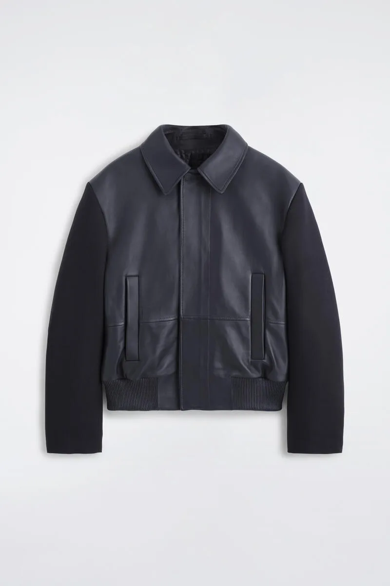 Leather-Paneled Wool Bomber Jacket by COS