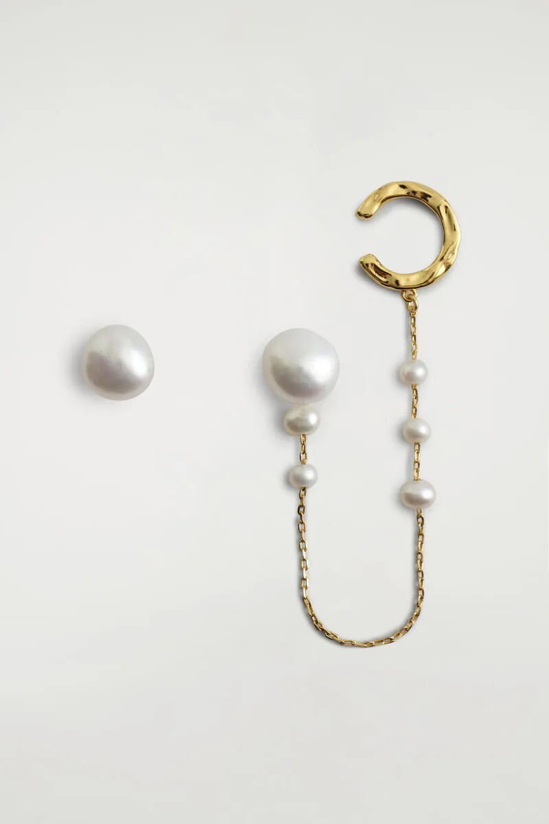 Asymmetric Freshwater Pearl Chain Cuff Earrings by COS