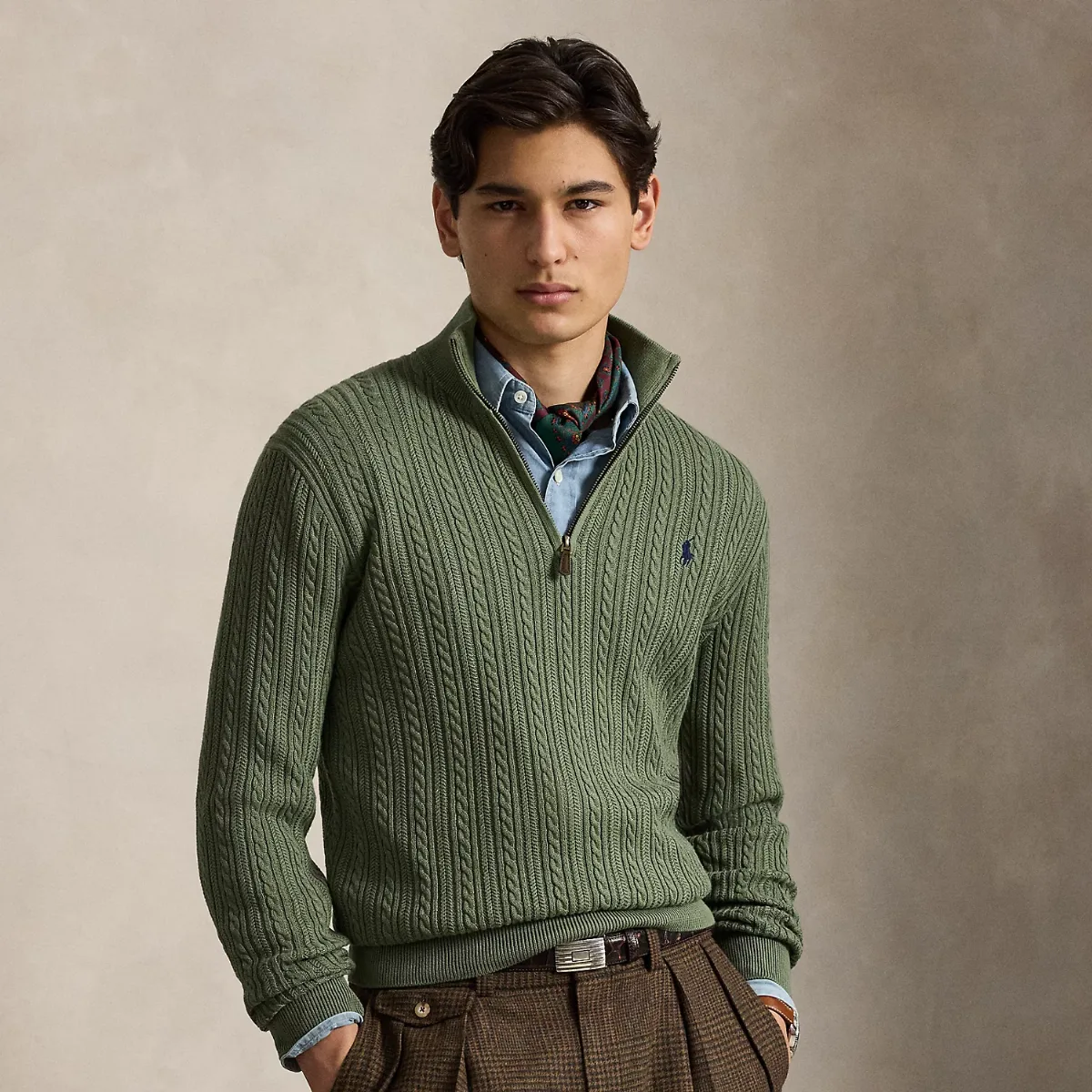 Cable-Knit Cotton Mockneck Jumper