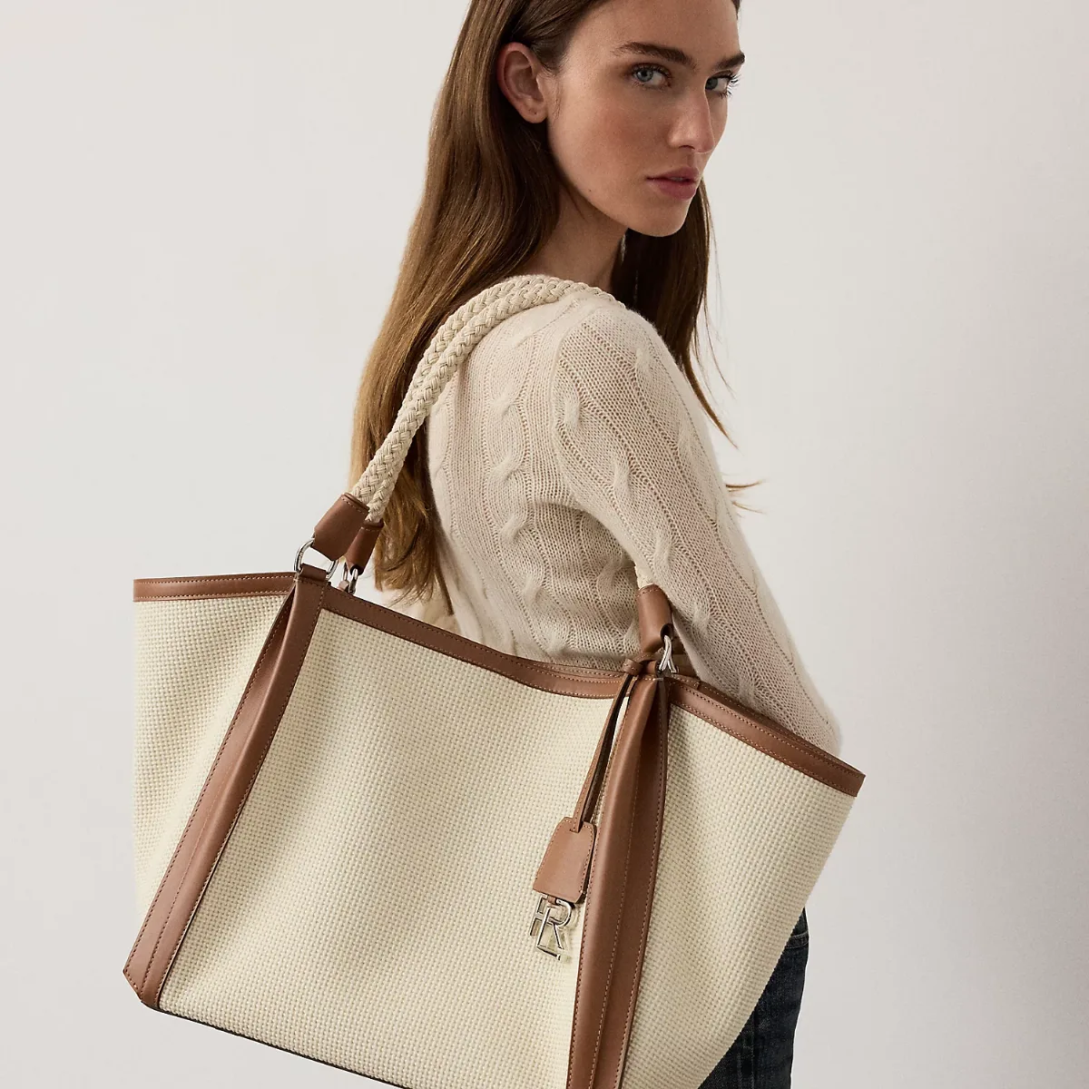 RL 888 Calfskin-Trim Woven Tote by Ralph Lauren Collection