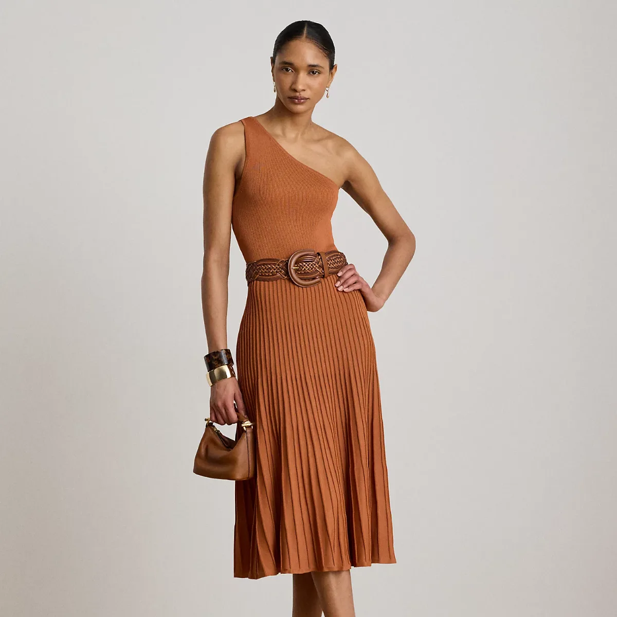 Rib-Knit & Pleated One-Shoulder Dress by Lauren Ralph Lauren