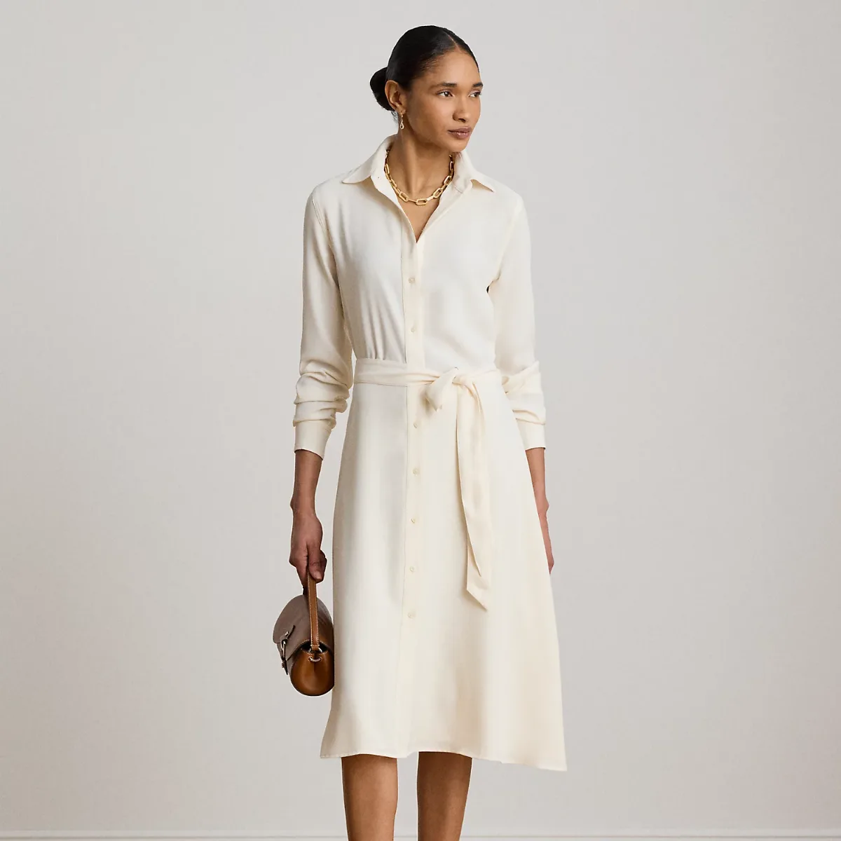 Double-Faced Georgette Belted Shirtdress