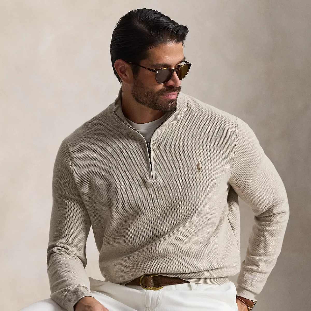 Mesh-Knit Cotton Quarter-Zip Jumper by Ralph Lauren Big & Tall