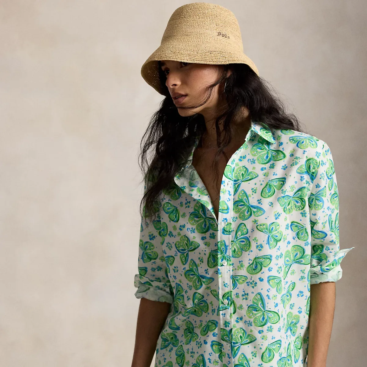 Oversize Fit Printed Cotton-Linen Shirt by Polo Ralph Lauren