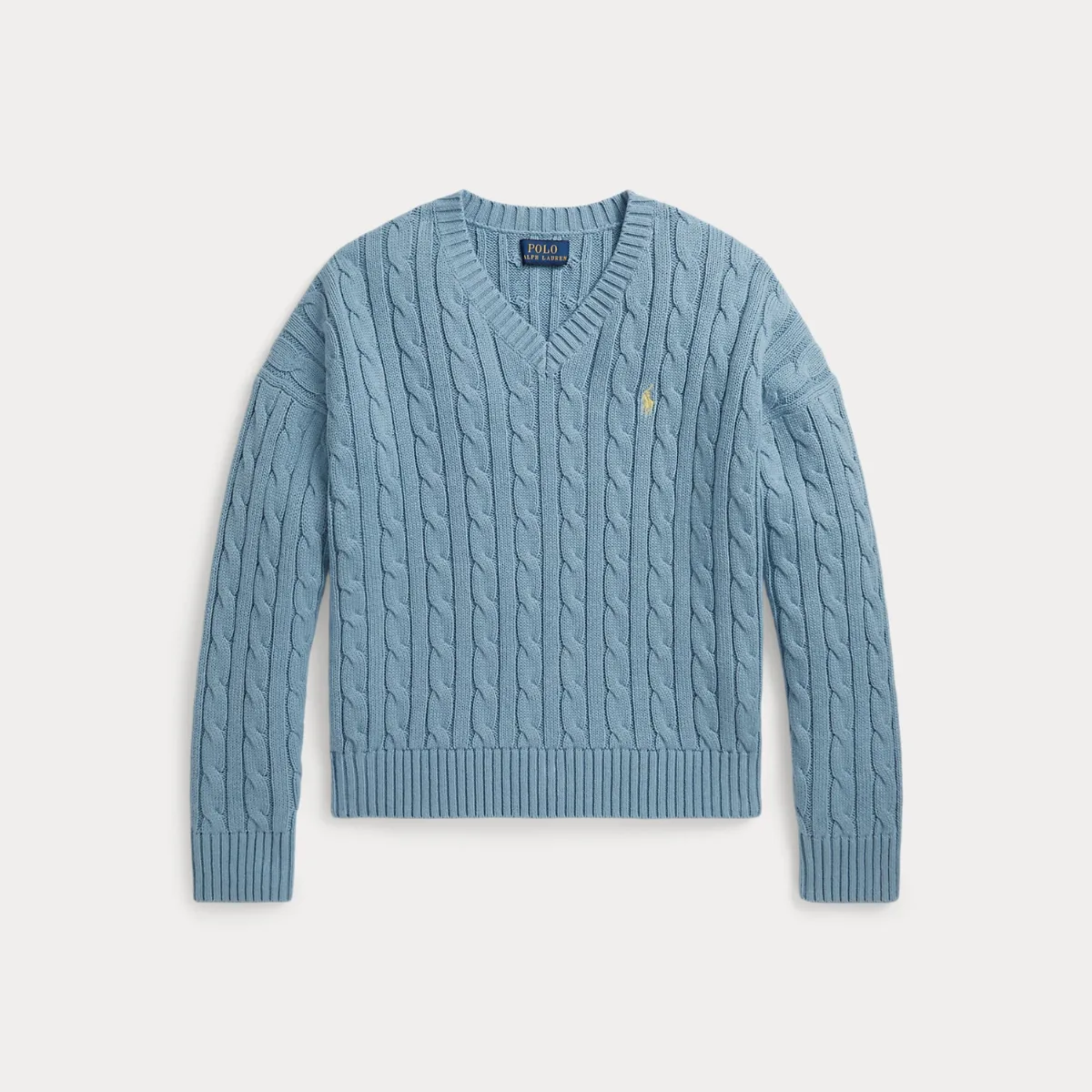 Cable-Knit Cotton V-Neck Jumper by Ralph Lauren
