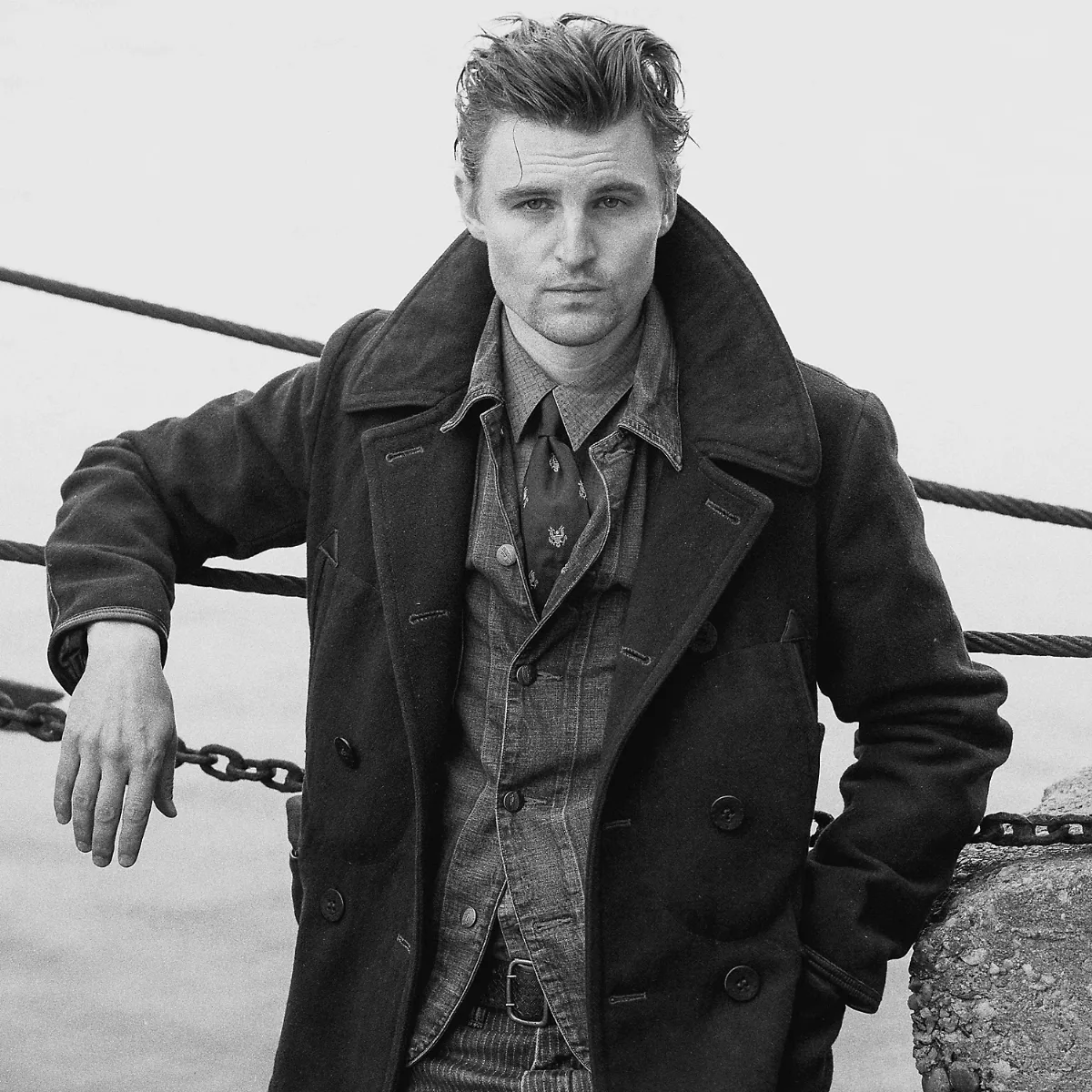 Leather-Trim Wool-Blend Peacoat by Ralph Lauren RRL