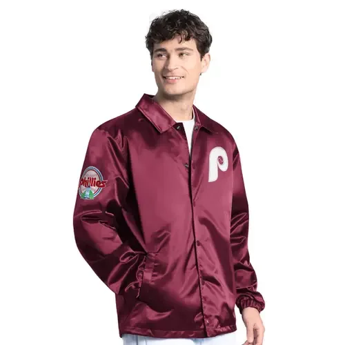 Starter Burgundy Philadelphia Phillies Cooperstown Collection Point Man Full-Snap Coaches Jacket by STARTER