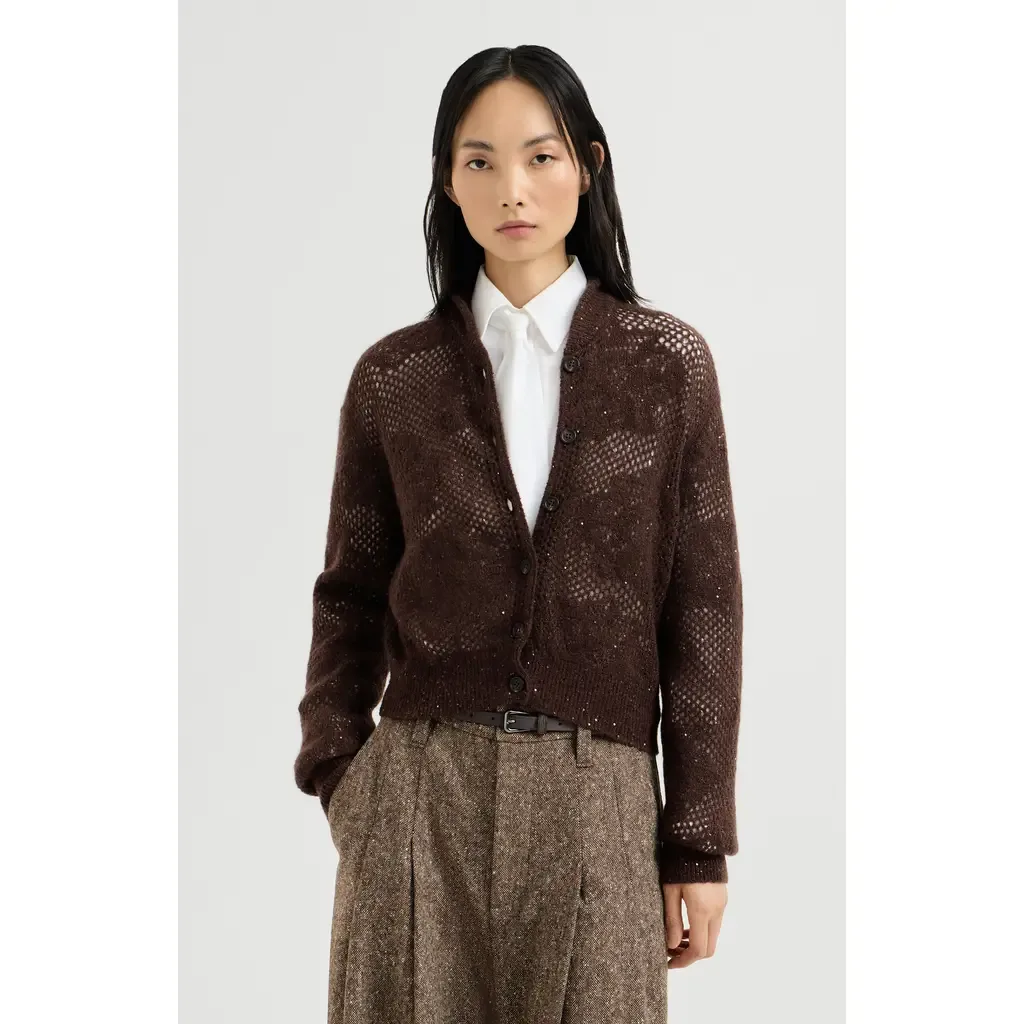 Lace Flowers Cardigan in Sparkling Mohair and Virgin Wool by Brunello Cucinelli