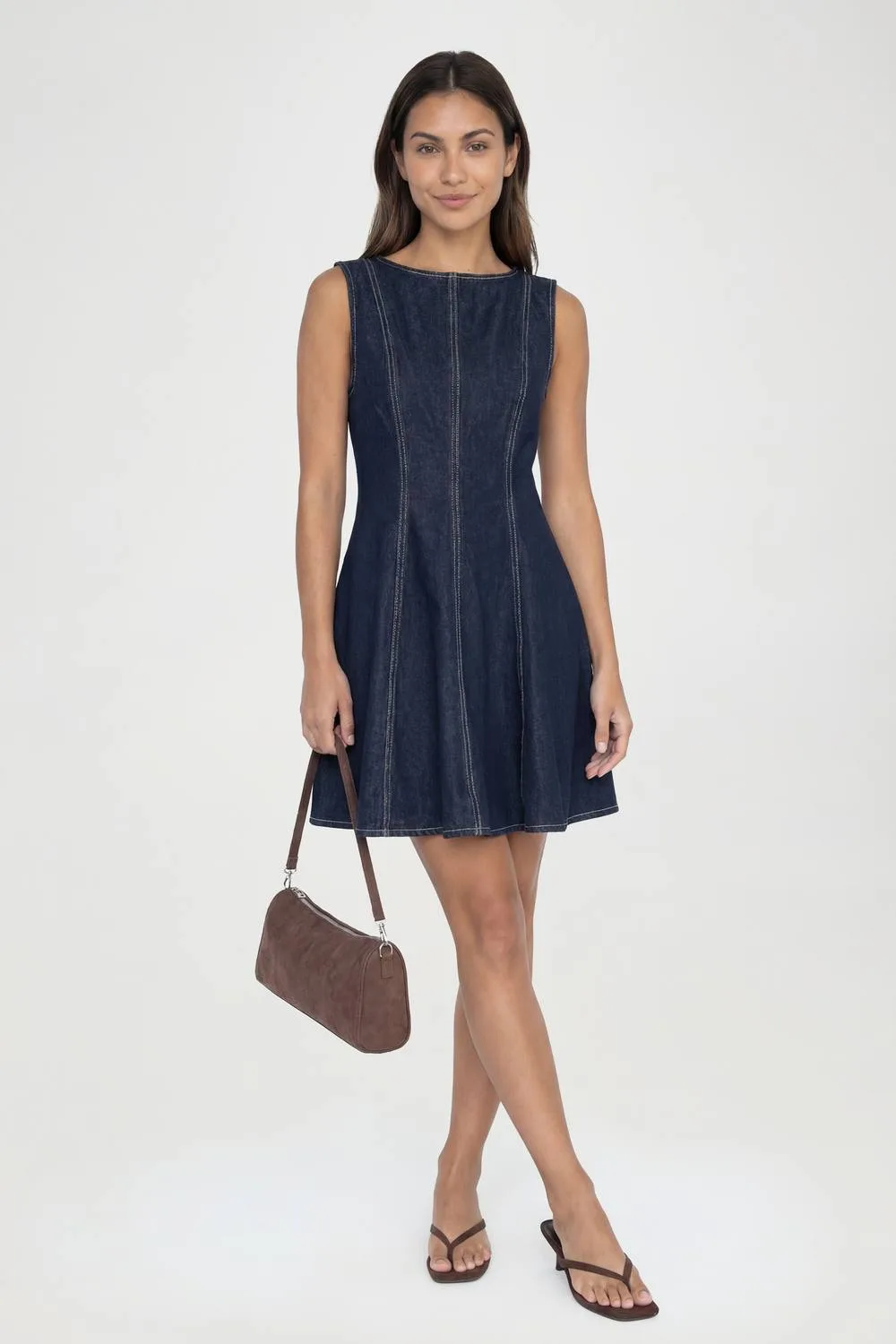 Tall Sleeveless Flippy Hem Denim Dress