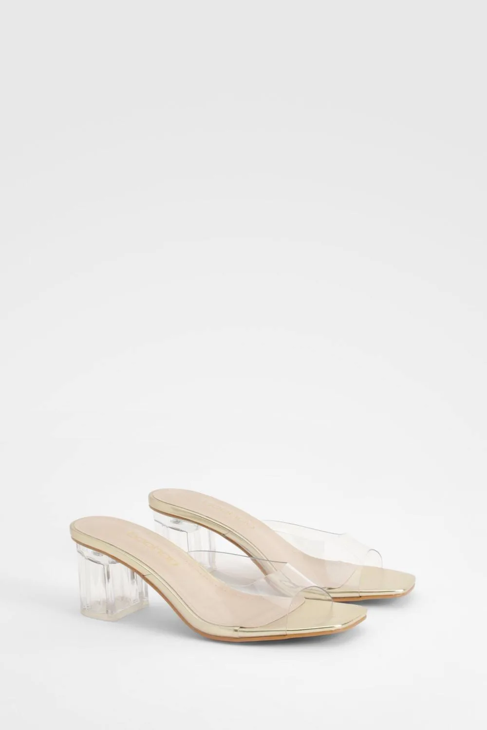 Clear Block Heeled Mules by boohoo