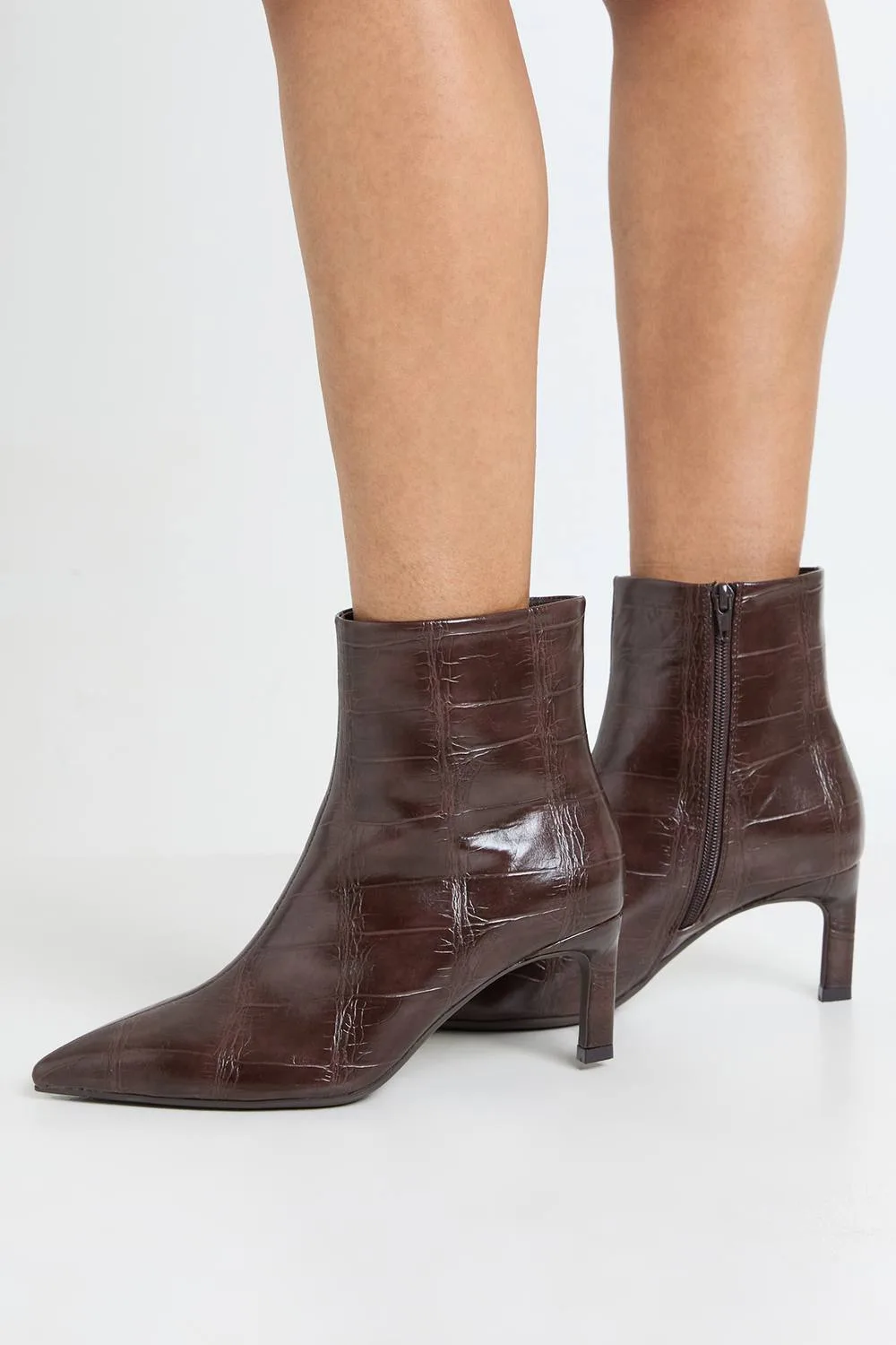 Wide Fit Croc Low Stiletto Heeled Ankle Boots by boohoo