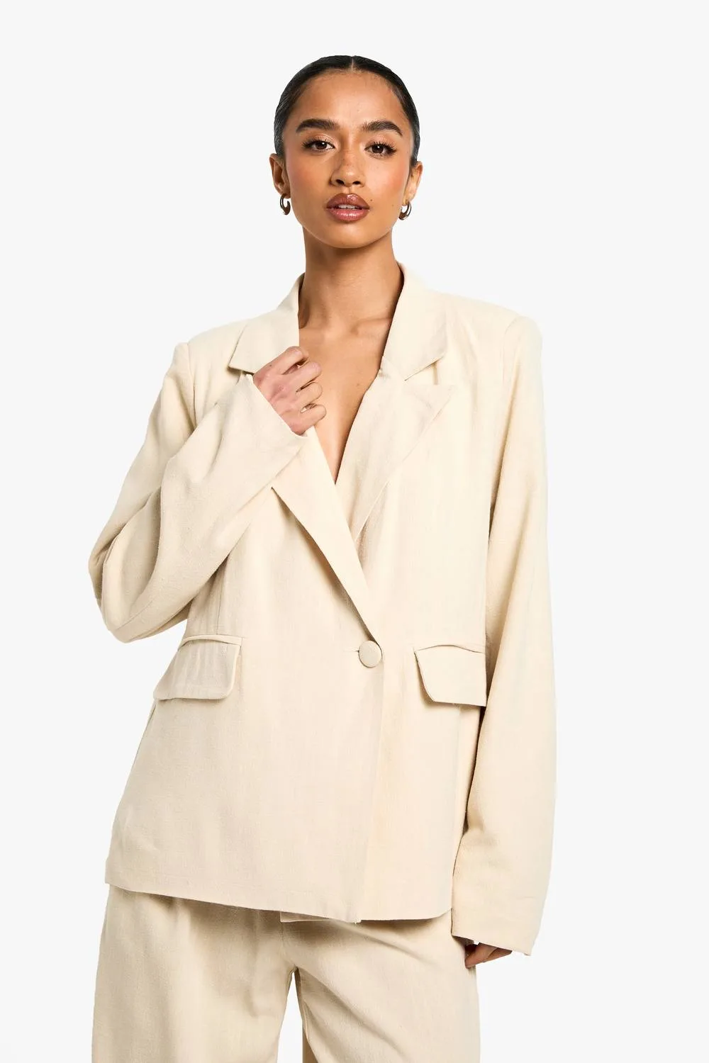 Linen Look Cinched Waist Blazer