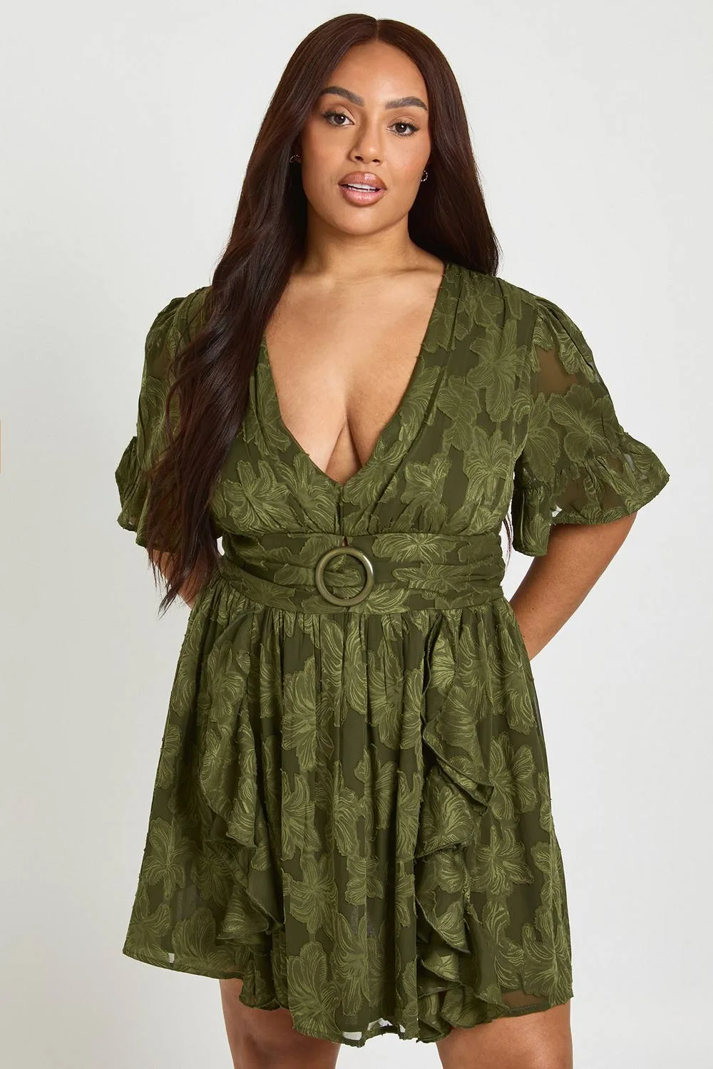 Plus Burnout Floral Long Sleeve Skater Dress by boohoo