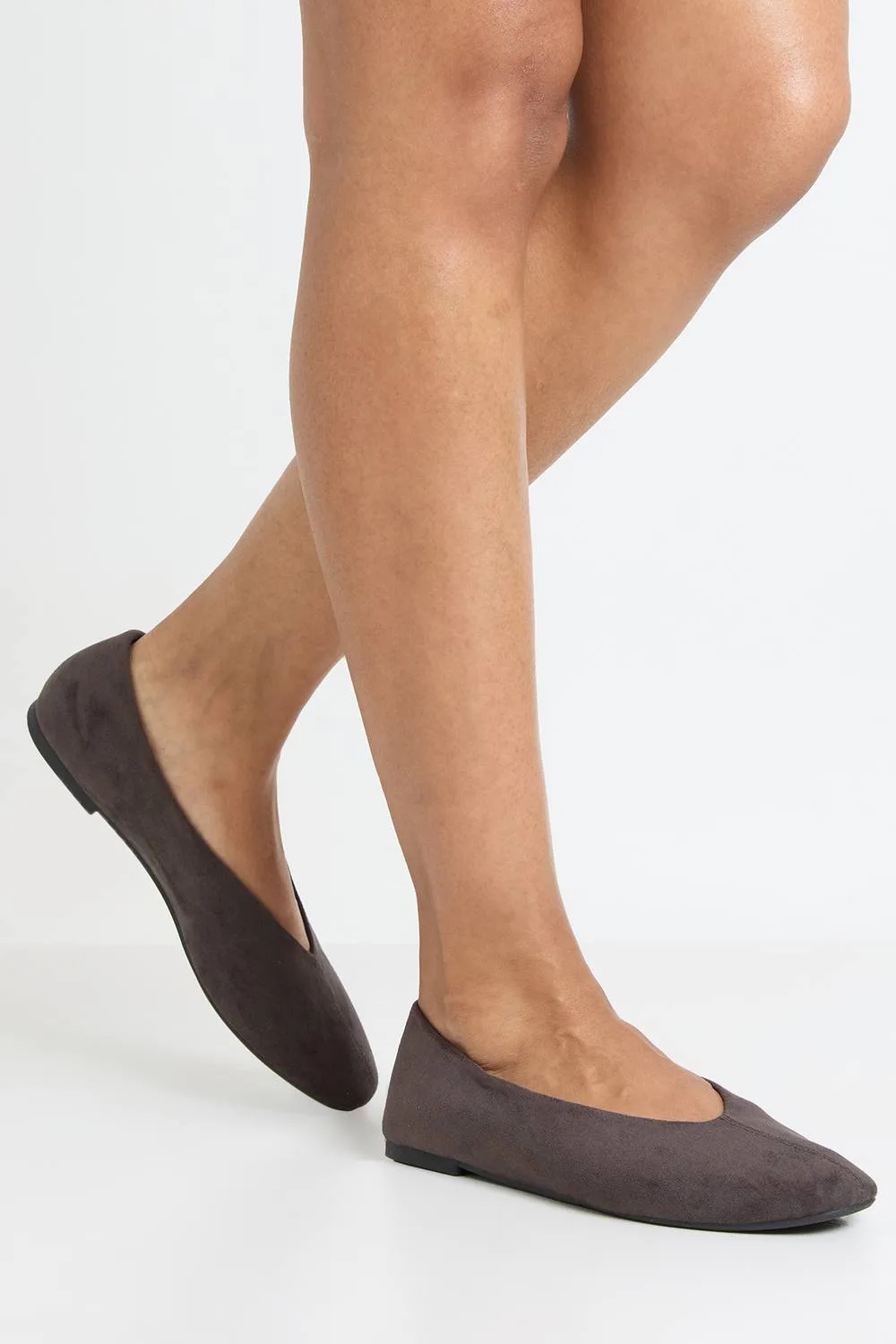 Faux Suede Seam Detail Square Toe Ballet Flats by boohoo