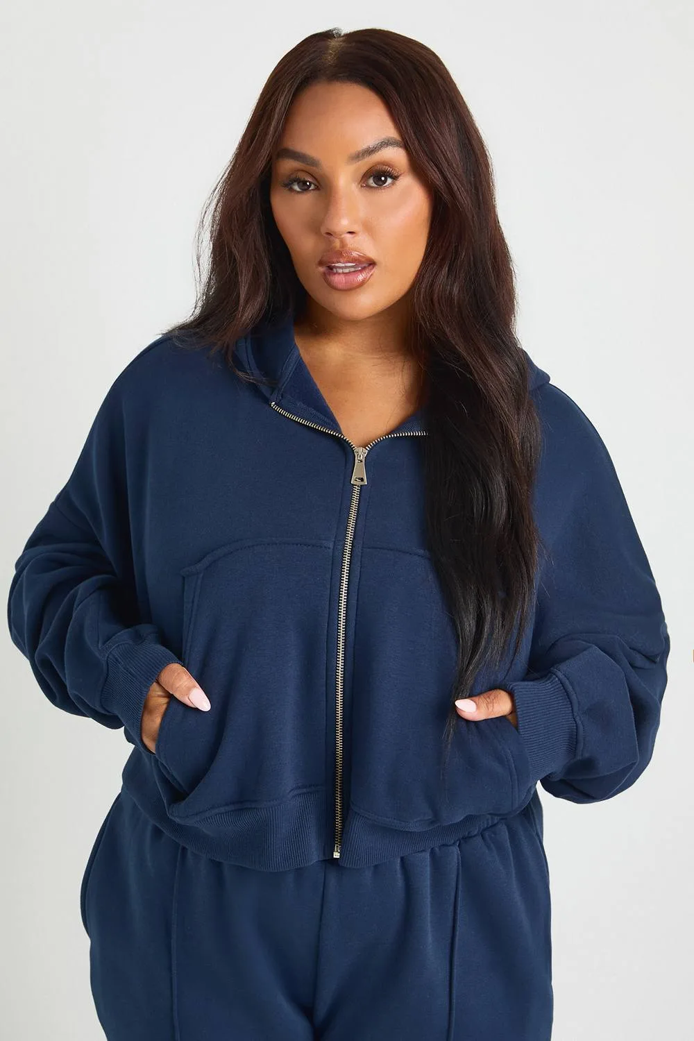 Plus Core Basic Boxy Balloon Sleeve Oversized Zip Through Hoodie by boohoo